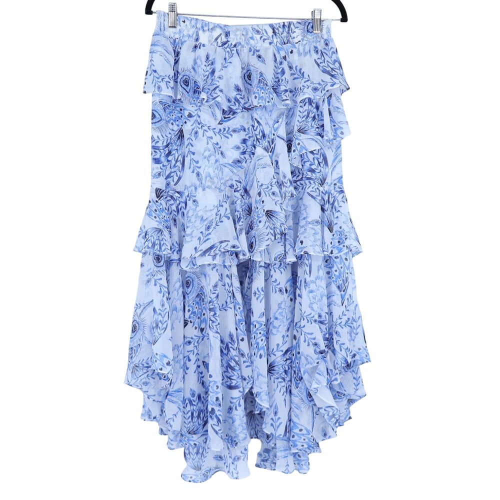 MISA Joseva Skirt Blue Multi Tiered Peacock and Feather Women's M